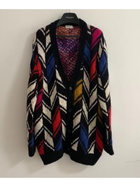 SAINT LAURENT Saint Laurent 21FW Runway Multicolor Color-Block Mohair Knit Wool Cardigan
