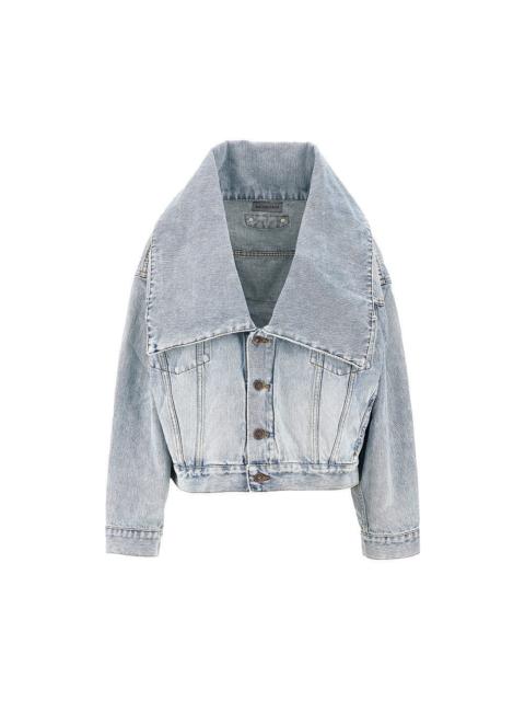 BALENCIAGA Balenciaga Denim Jacket With Maxi Collar Blue