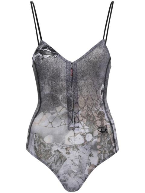 DIESEL T-LYE-N1 STRAPPY BODYSUIT WITH ABSTRACT PRINT