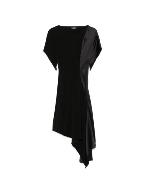 pleated asymmetric midi dress