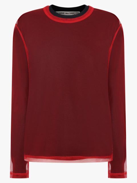 Comme Des Garçons LAYERED TULLE OVERLAY L/S KNITTED TOP | BLACK/RED