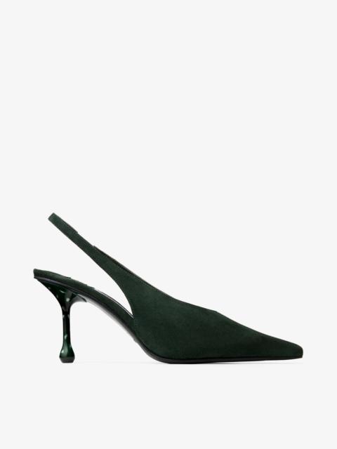 JIMMY CHOO Isa 80
British Green Suede Slingbacks with Dotted Heels