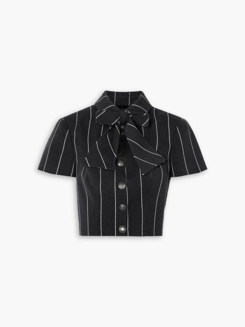 Alessandra Rich Cropped bow-detailed cutout pinstriped wool-blend jacket