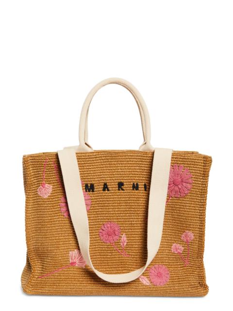 Marni Marni Large Floral Embroidered Tote in Natural at Nordstrom