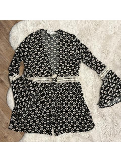 Other Designers Vintage Havana Boho Print Crochet Insert Bell Sleeve Kimono