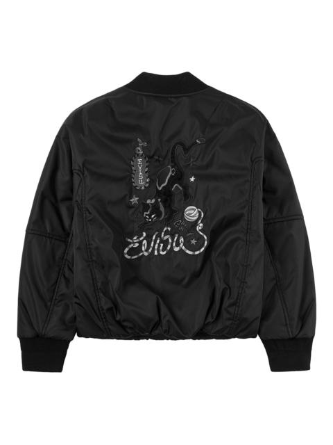 EVISU Fuzzy Cat Appliqué and Logo Embroidery Drop-Shoulder Bomber Jacket