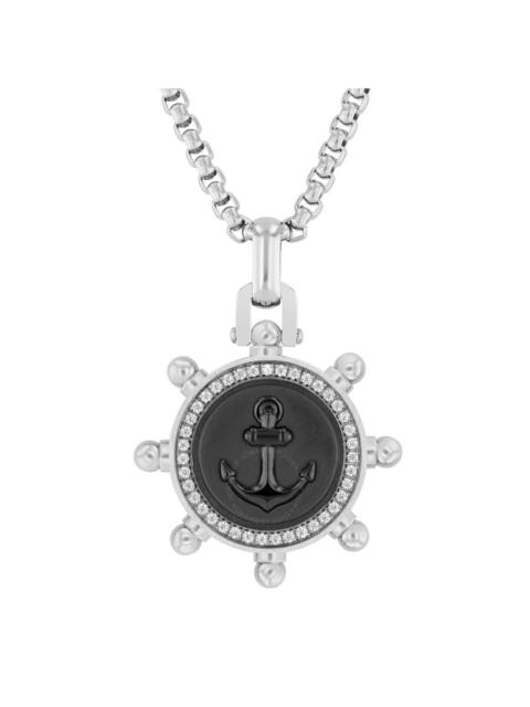 Robert Alton - Robert Alton 1/4CTW Stainless Steel Black & White Boat Wheel Anchor Pendant