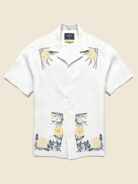Portuguese Flannel Bird Embroidery Camp Shirt - White