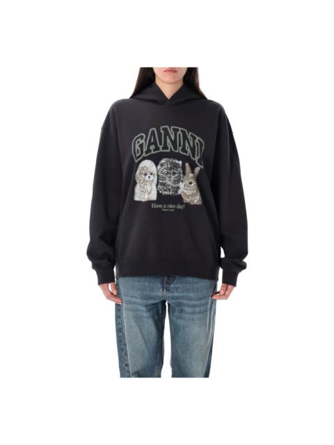 GANNI OVERSIZED ANIMALS PRINT HOODIE PHANTOM AW25 | miinto