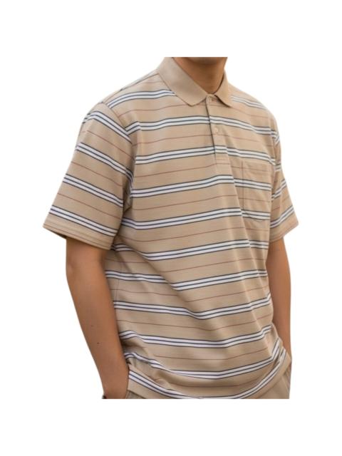 Burberry Vintage 90s Burberry London Polo Shirt Beige Nova Check Striped Designer Top Size LL Fit L