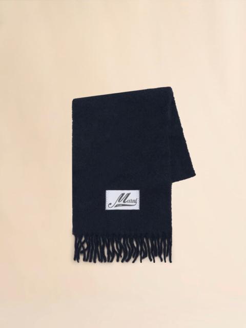 Marni NAVY BRUSHED ALPACA SCARF WITH FRINGES