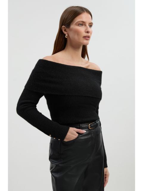 KAREN MILLEN Wool Blend Cosy Bardot Knit Jumper