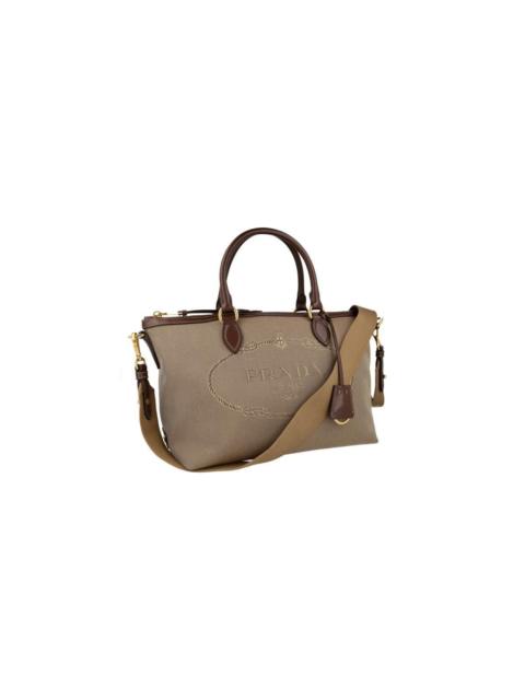 Prada Authentic PRADA Logo Jaquard Canvas Shoulder Bag