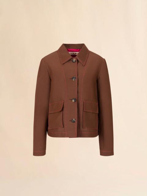 Marni BROWN VISCOSE-RAMIE JACKET WITH CARGO POCKETS