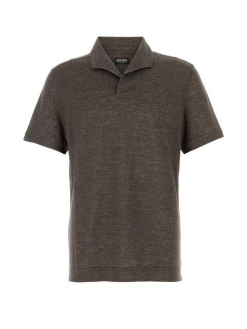 Zegna Men Brown Linen Polo Shirt