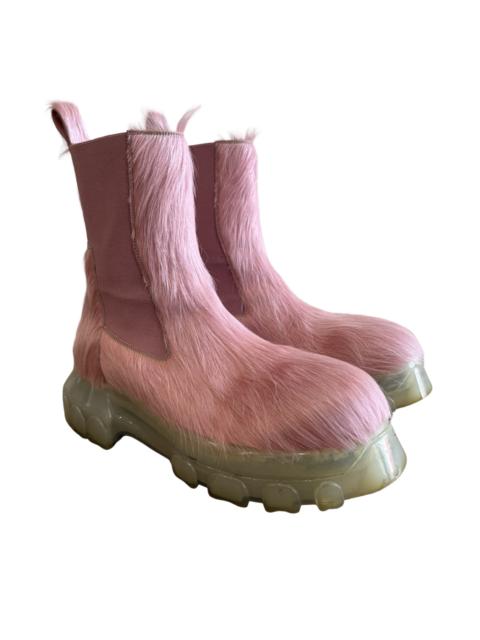 Rick Owens Rick Owens Pink Pony Fur Beatle Bozo Tractor Sneakers SZ 43