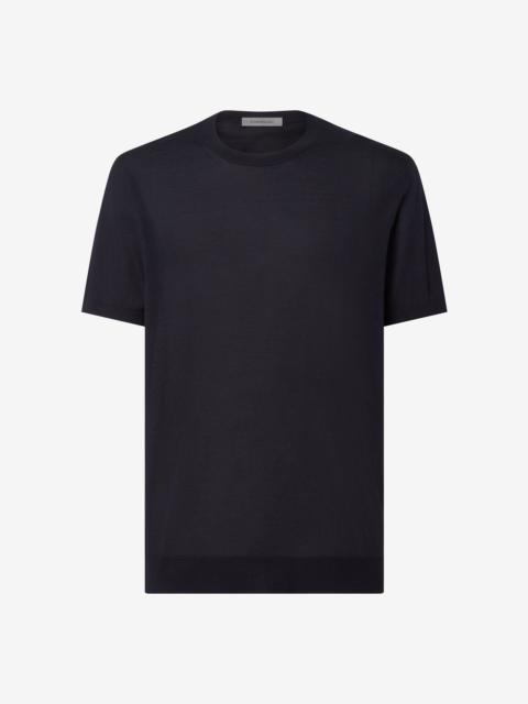 CORNELIANI Navy blue pure silk crew neck knitwear