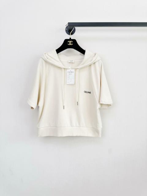 CELINE Celine Short Sleeve Hoodie in Cream Color 