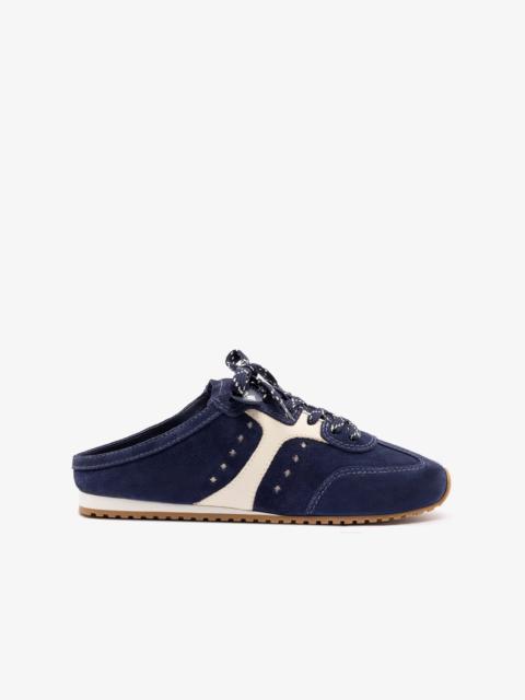 Larroudé Stella Mule In Navy Suede and Ivory Leather
