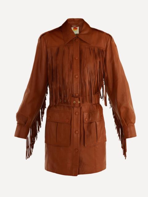 FARM RIO Brown Fringes Leather Coat