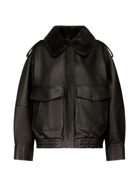 Loulou de Saison Russo Leather Bomber Jacket in Coffee