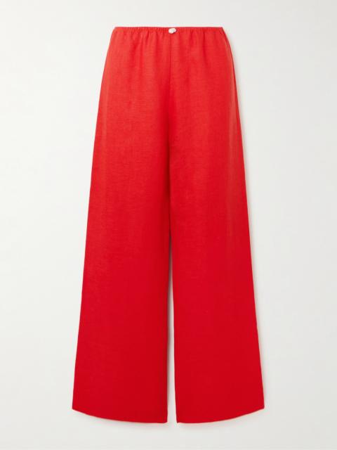 SARA CRISTINA Playa Pearl-embellished Linen Pants