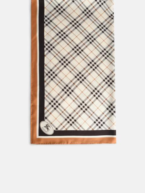 Burberry CHECK SILK SCARF WITH WHITE 'KNIGHT STAMP' 'PEBBLE'