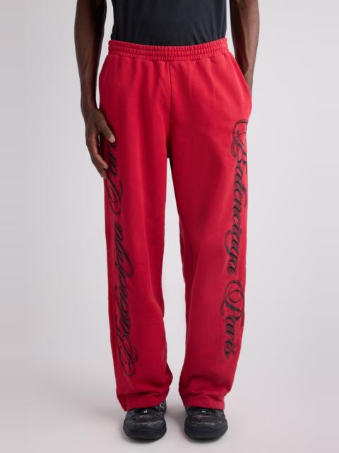 BALENCIAGA Balenciaga Big B Cursive Logo Embroidered Dry Fleece Sweatpants in Red/Black at Nordstrom