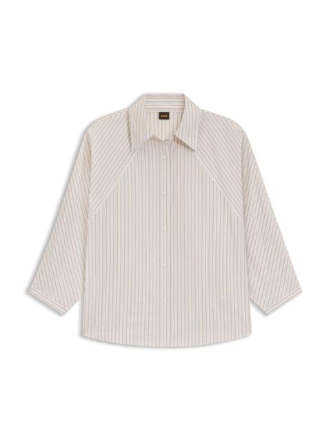 BOSS RELAXED-FIT BLOUSE IN STRIPED COTTON POPLIN