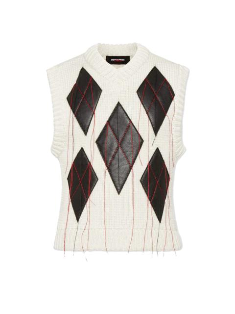 DSQUARED2 Dsquared2 D2 - Magliano Leather Argyle Knit Vest Raw White