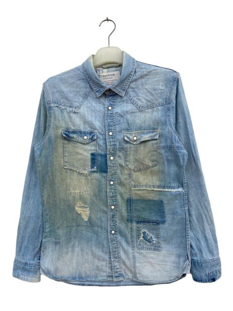 Other Designers Distressed Denim - Bayflow Distressed Patchwork Western Shirt