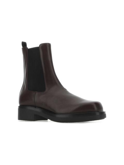 Aubergine Leather Ankle Boots