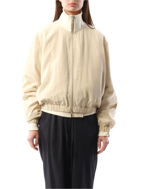 Helmut Lang Silk Zip Bomber Jacket in Oat