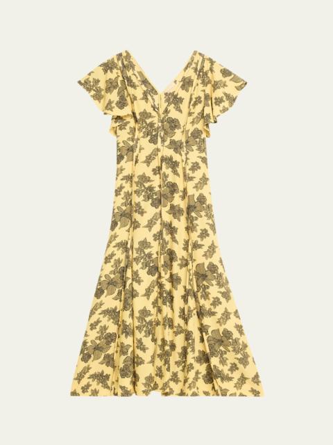 ULLA JOHNSON Evette Seamed Floral-Print Midi Dress