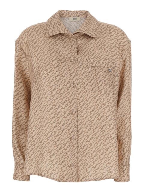 Herno Herno Women Beige Silk Shirt With All-Over Print And Wide Collar Woman