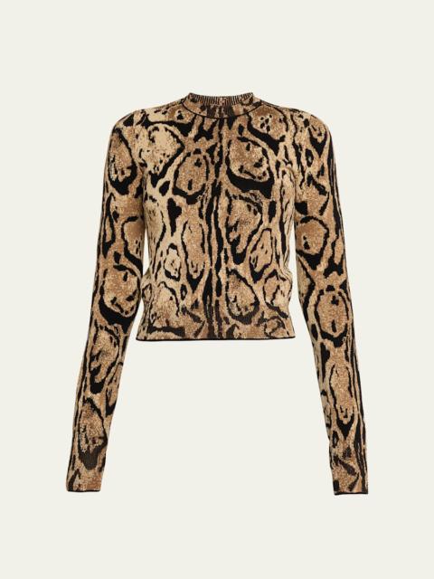 Stella McCartney Leopard Jacquard Knit Crewneck Sweater