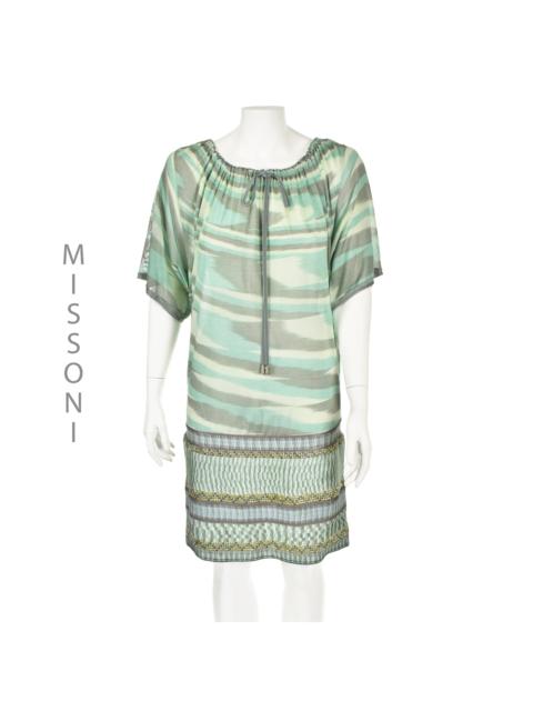 Missoni Aqua Knit Shift Dress Trimmed with 2340 Pastel Crystals