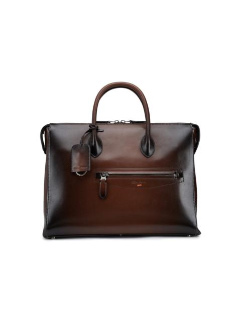 Santoni Dark brown leather laptop bag