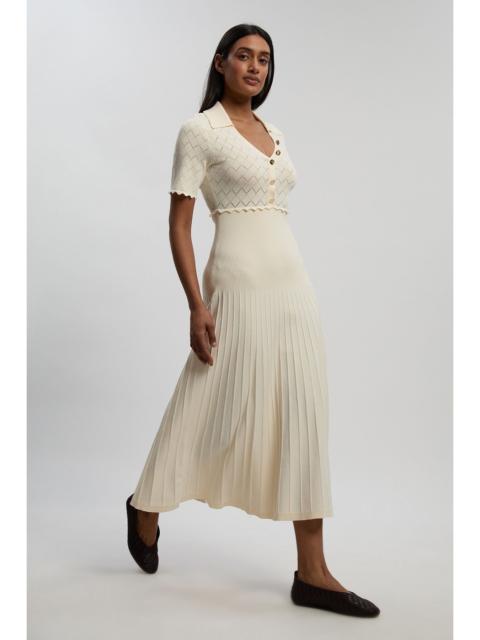 KAREN MILLEN Knit Stitch Detail Rib Collared Short Sleeve Midi Dress