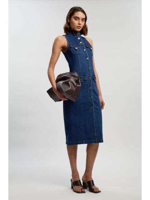 KAREN MILLEN Petite Denim Sleeveless Midi Button Detail Midi Dress
