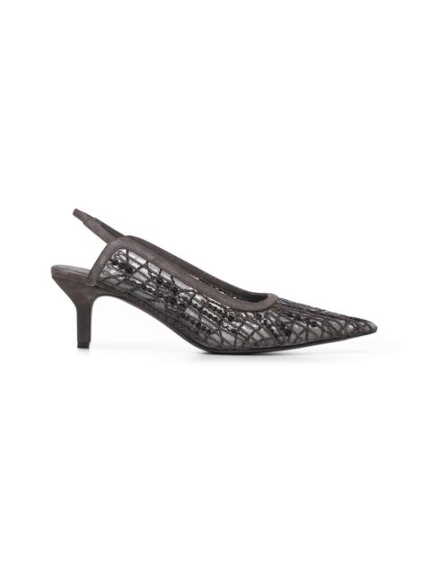 Brunello Cucinelli Women Brown Mesh Embroidered Slingback<Br/>