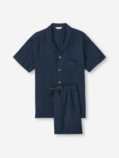 Derek Rose Men's Short Pajamas Sicily Linen Navy