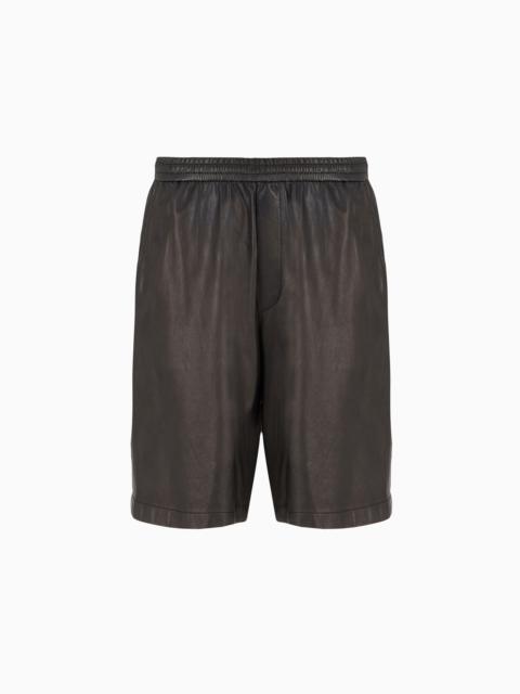 EMPORIO ARMANI Elasticated-waist Bermuda shorts in glove-quality nappa lambskin