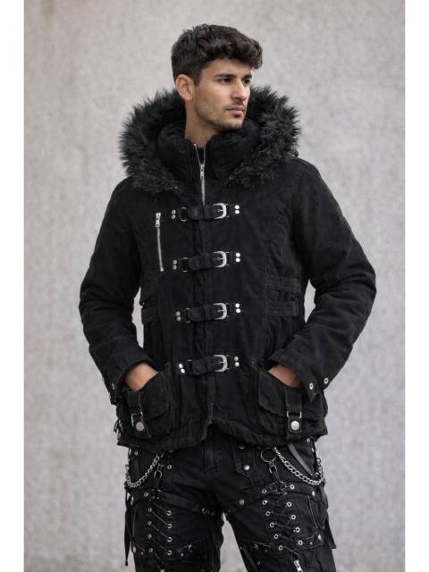 Other Designers 14th Addiction - Vintage Backs Bono Ghotic Bondage Boa Fur Hooded Jacket