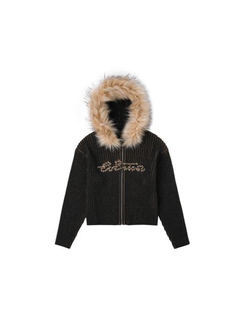 EVISU Logo Rope Embroidery Regular Fit Knitted Jacket with Hooded