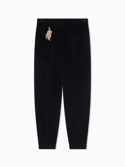 EMPORIO ARMANI LUNAR NEW YEAR CHENILLE TROUSERS WITH RIBBING AND CHARM