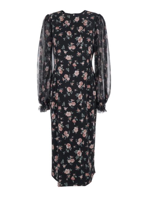 Dolce & Gabbana Dolce & Gabbana Women Black Dress With Round Neckline And All-Over Floral Motif In Silk Blend Woman