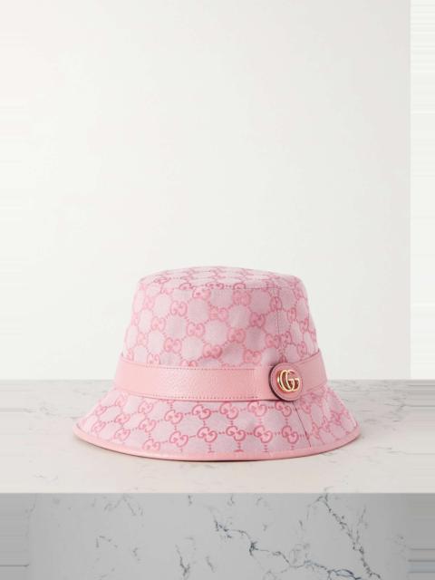 Leather-trimmed cotton-blend canvas-jacquard bucket hat