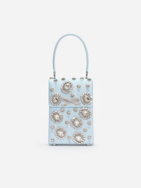 self-portrait Blue Satin Crystal Mini Bow Bag