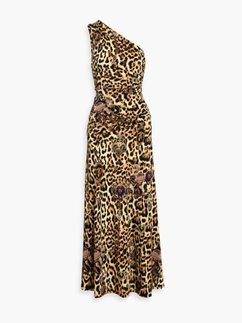 CAMILLA One-shoulder crystal-embellished leopard-print jersey maxi dress